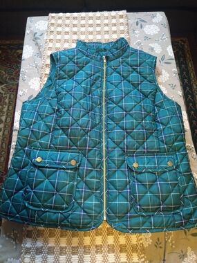 St Johns Bay Puffer Vest Womens XL Green Quilted Full Zip Outdoor Classic